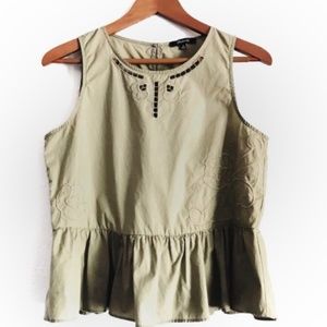 Madewell Embroidered Peplum Tank Top Khaki